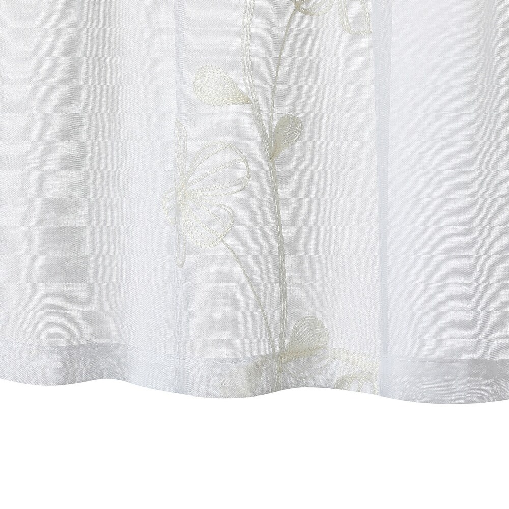 Sheer Kitchen Tier Curtains  Floral Embroidered Semi Sheer Short Curtain
