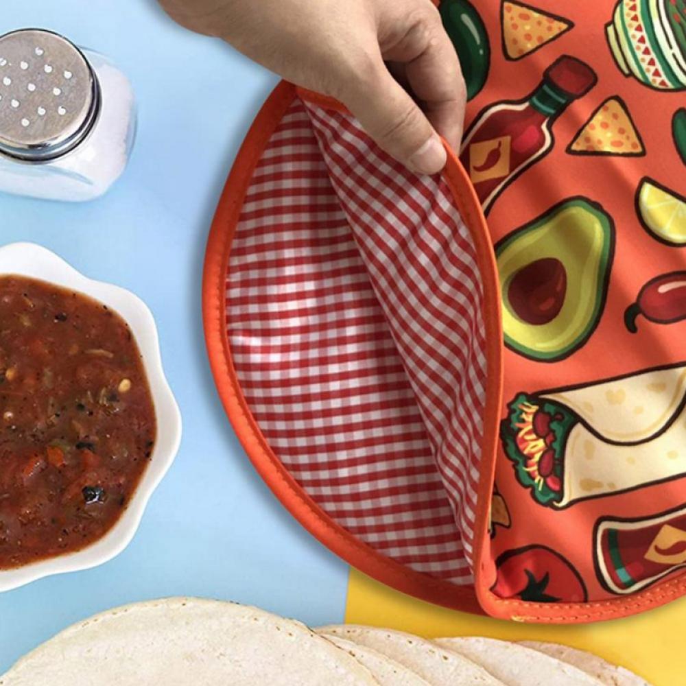 Tortilla Warmer Pouch 12 Inch Insulated and Microwaveable Fabric Tortilla Keeper Holder Keeps Warm for Corn Flour Taco Pizza Bread up to One Hour