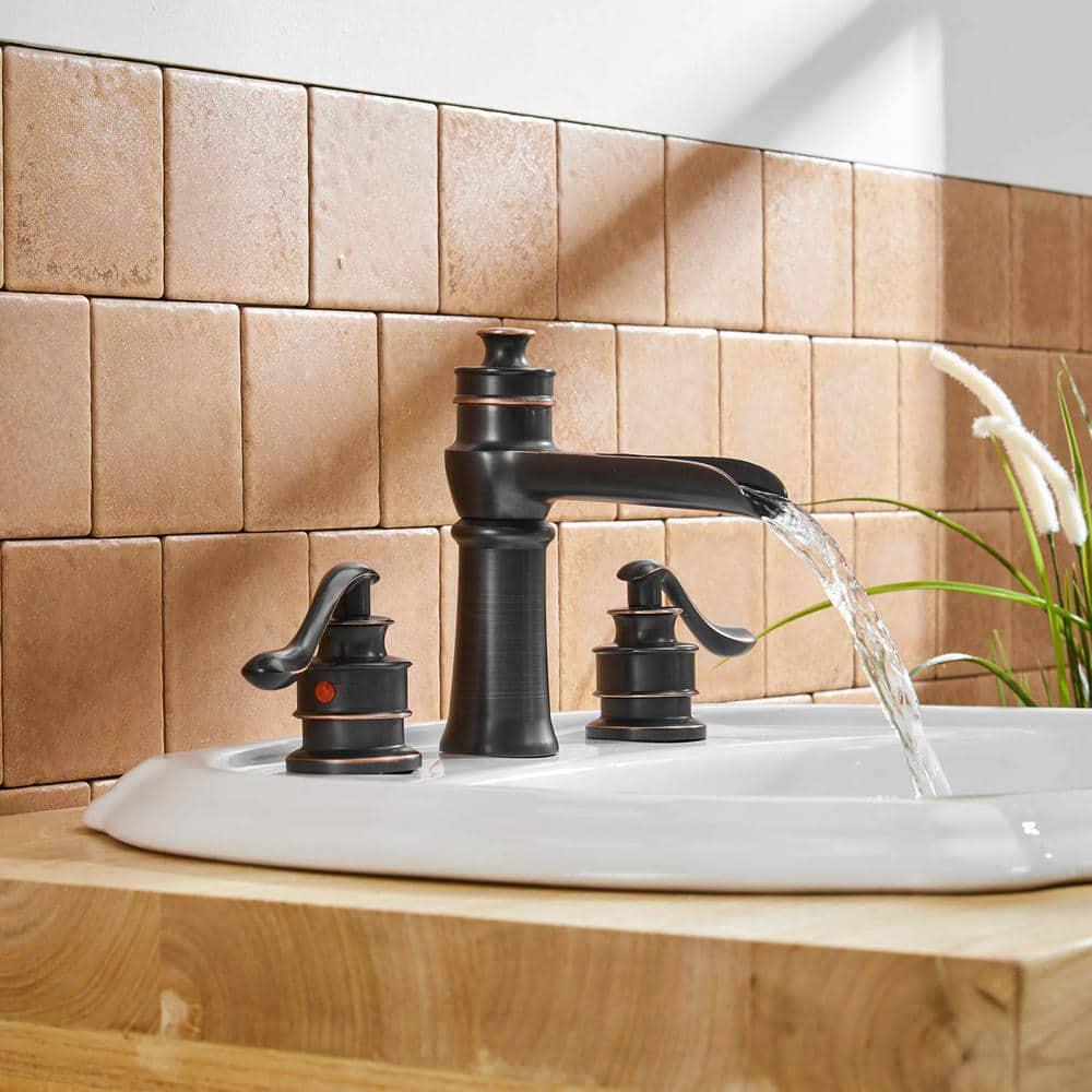 BWE 8 in Waterfall Widespread 2Handle Bathroom Faucet With Popup Drain Assembly in Spot Resist Oil Rubbed Bronze