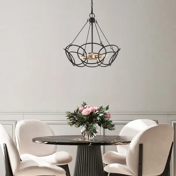 Mid-century Modern 4-light Drum Chandeliers Black Metal Wire Lighting for Dining Room - D 19.5'' x H 80'' Shopping - The Best Deals on Chandeliers