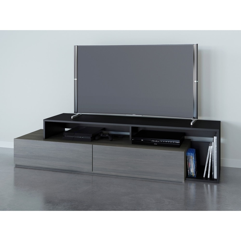 Nexera Damask 72 inch TV Stand  Bark Grey and Black