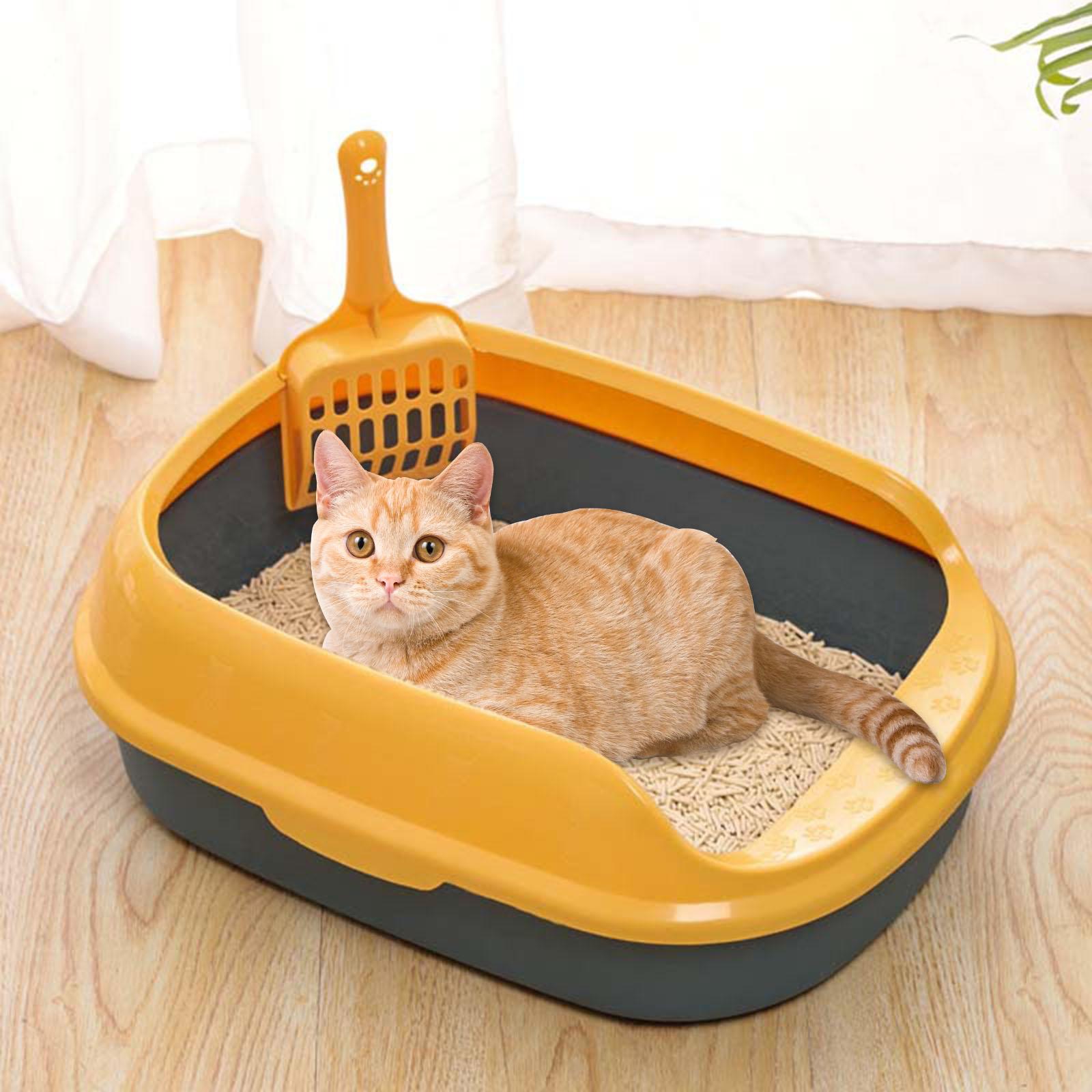 Cat Litter Box Pet Semi-Closed Pet Litter Tray to clean Detachable Rim Toilet Sand Box Container Bedpan - Blue