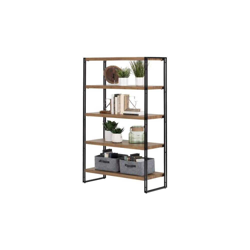 South Shore 61.5 in. Rustic Bamboo Metal 5-shelf Accent Bookcase with Open Back 11521