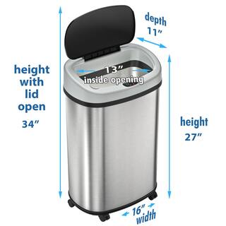 SensorCan 13 Gal. Stainless Steel Touchless Sensor Trash Can with Odor Control System and Removable Wheels OSC13SBM