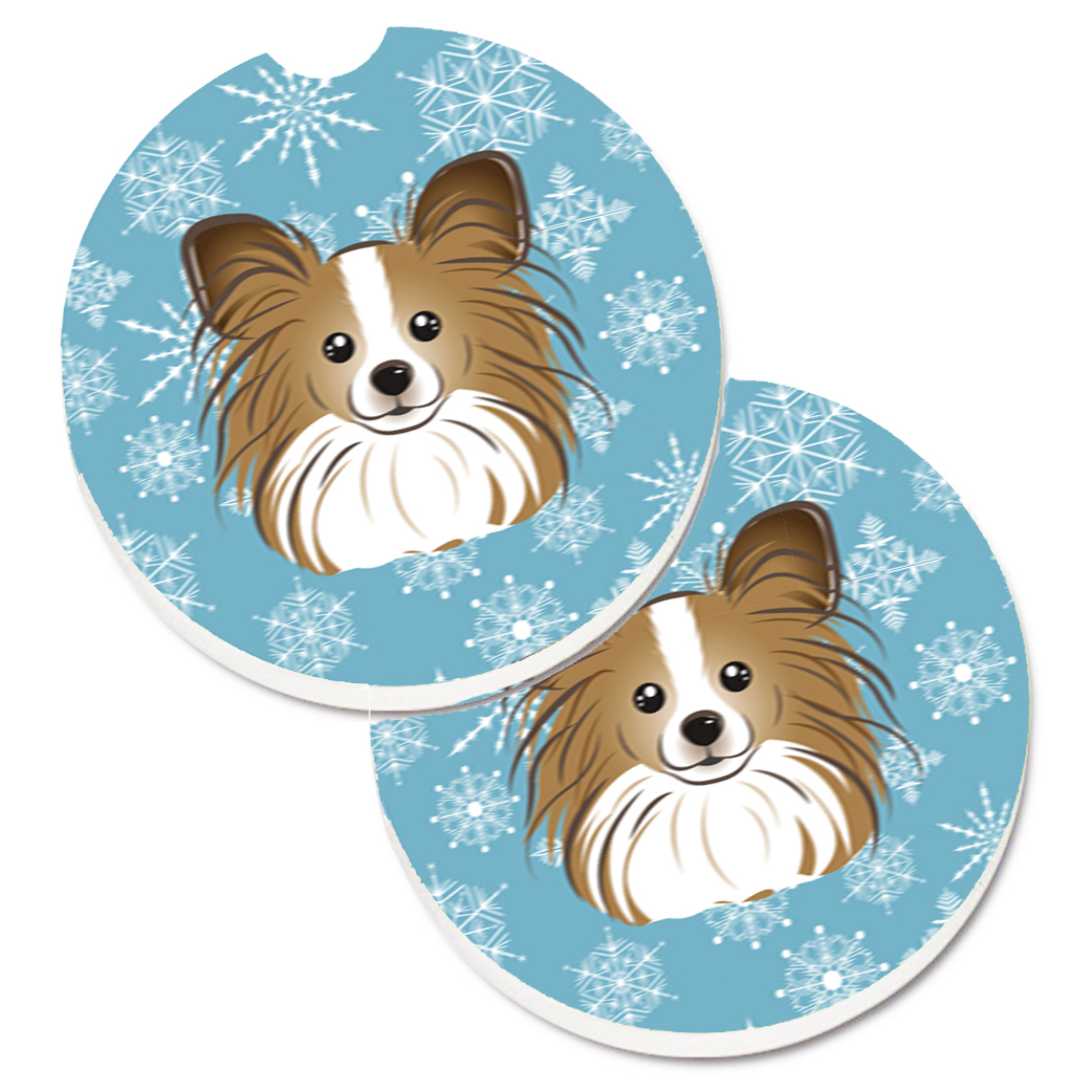 Carolines Treasures BB1682CARC Snowflake Papillon Set of 2 Cup Holder Car Coasters ， Large， multicolor