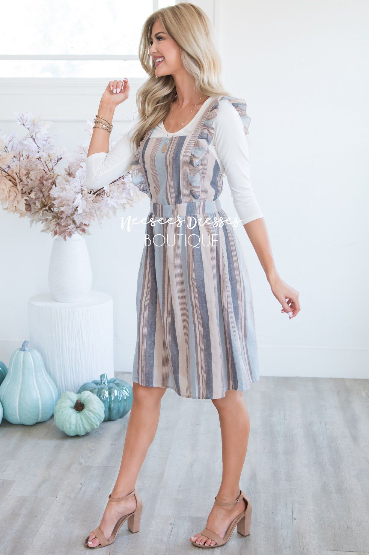 The Jayne Striped Ruffle Overall Dress