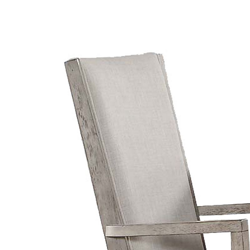 Wooden Arm Chairs with Fabric Padded Seat and High Backrest， Gray， Set of Two