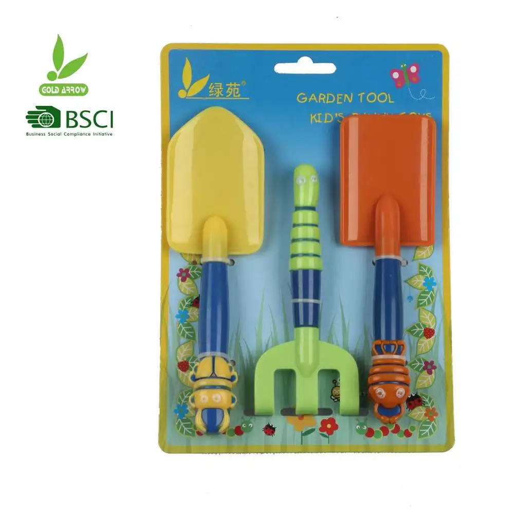 Plastic toy set 3 piece new flower handle hardware tools garden shovel rack tools