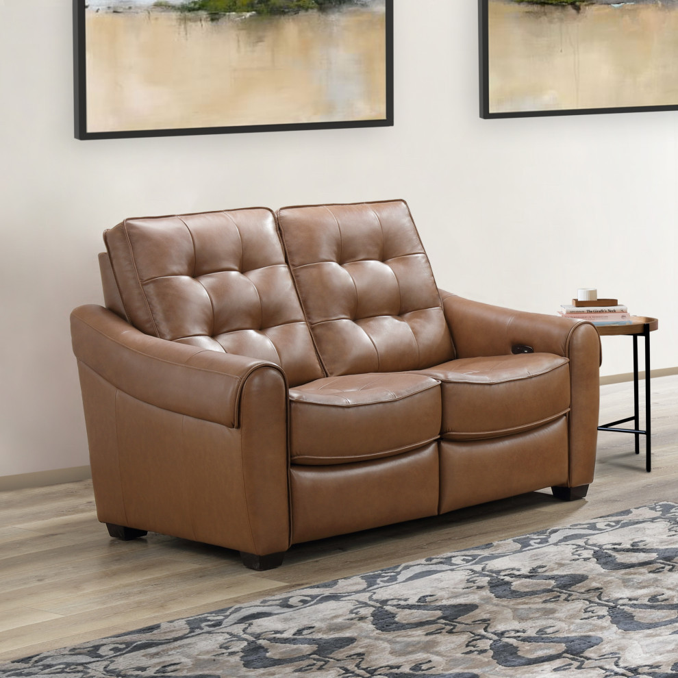 Elliot Leather Power Reclining Loveseat  Camel   Contemporary   Recliner Chairs   by Abbyson Living  Houzz