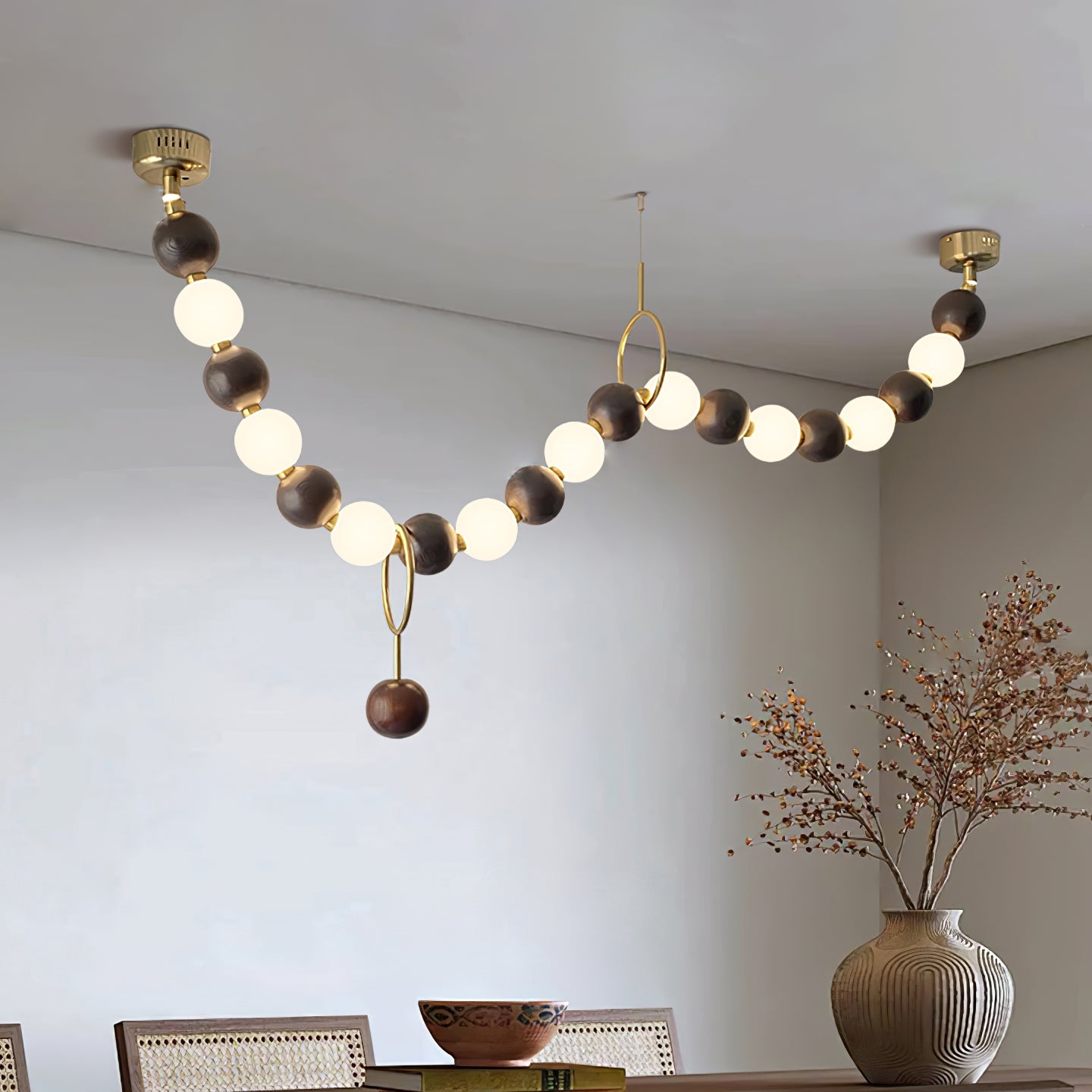 Walnut Bead Necklace Chandelier