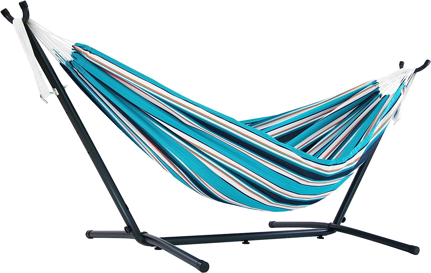 Double Cotton Hammock with Space Saving Steel Stand, Tropical (450 lb Capacity - Premium Carry Bag Included)