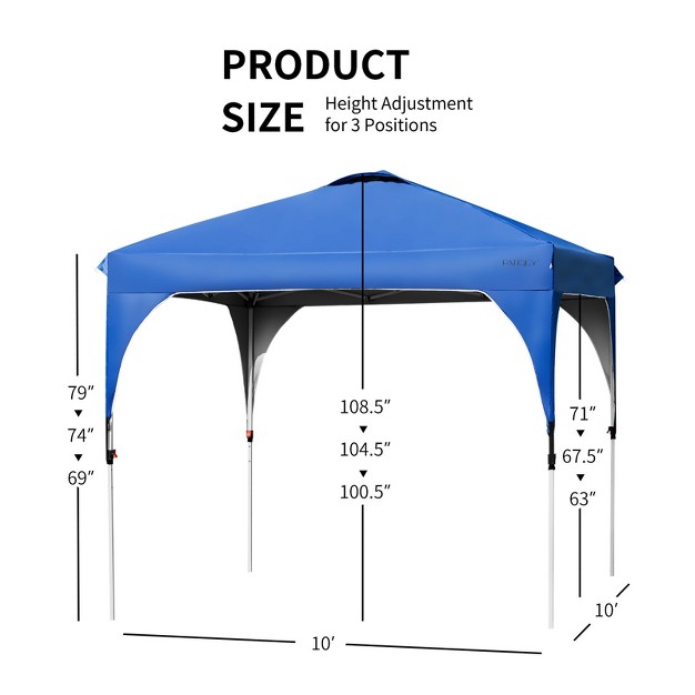 Tangkula Pop up Canopy Tent 10 X 10 Height Adjustable Commercial Instant Canopy W Portable Roller Bag Blue White Grey