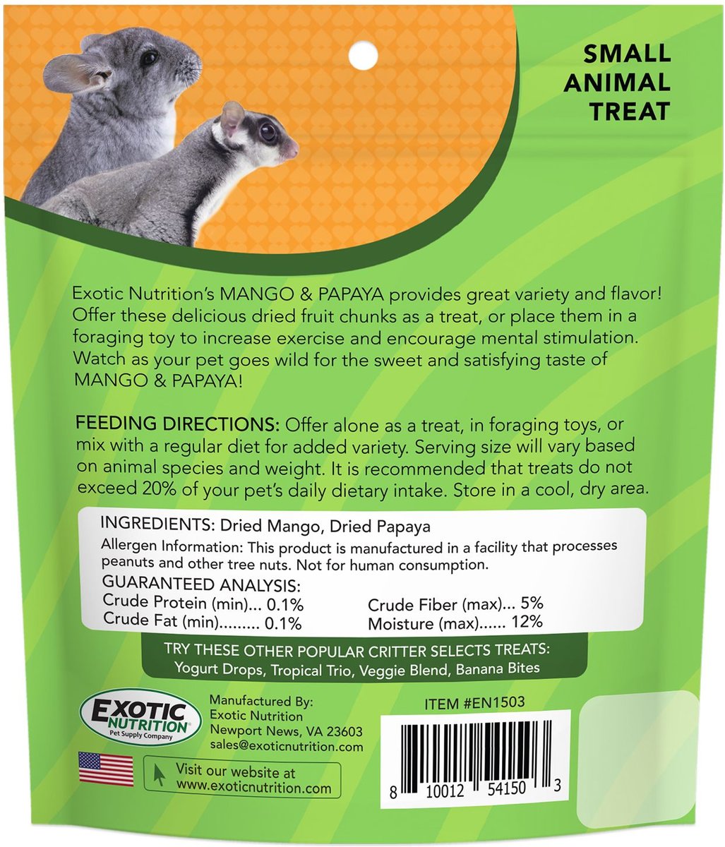 Exotic Nutrition Critter Selects Mango and Papaya Small Animal Treats， 4.5-oz bag