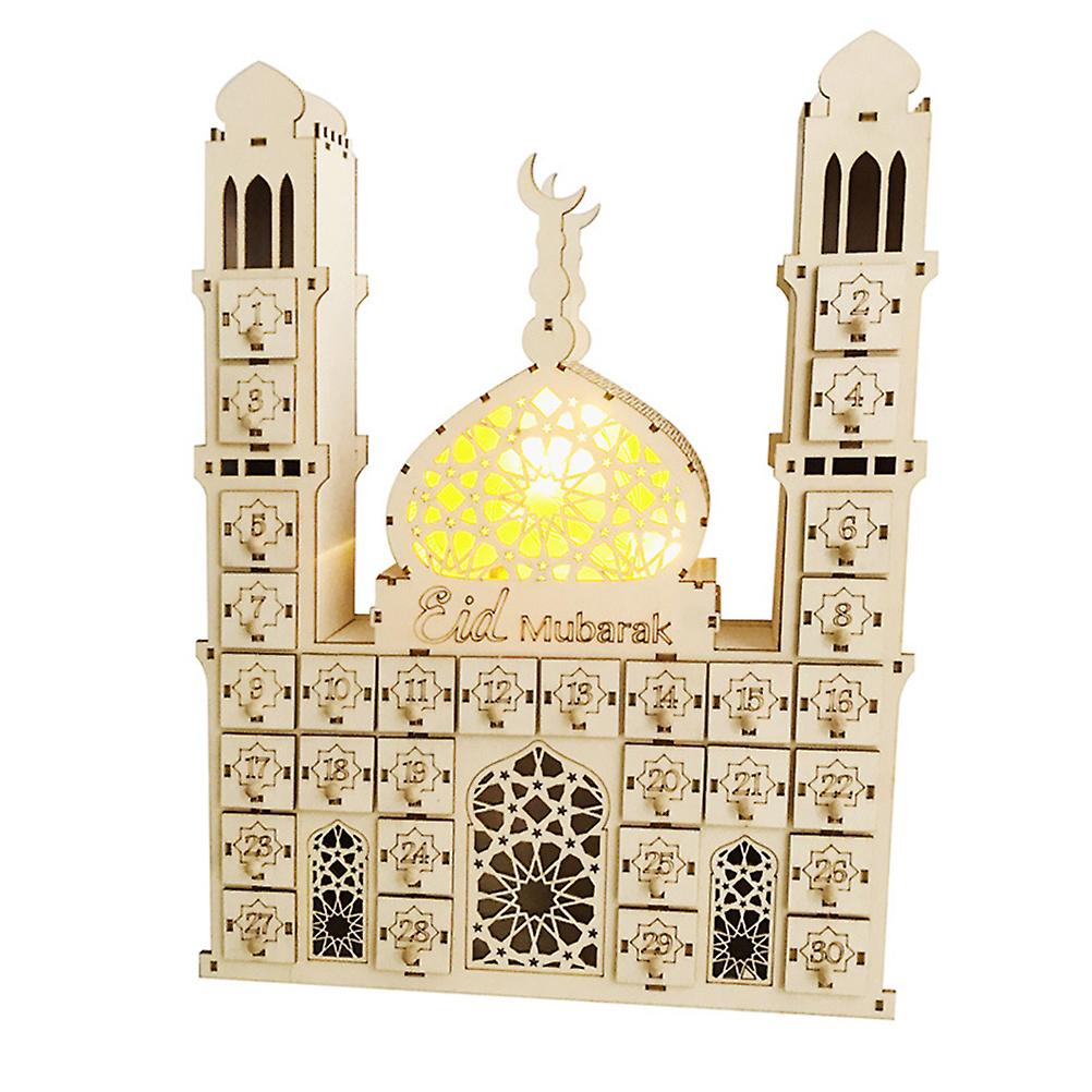 Ramadan Advent Calendar Wooden Ornament Eid Mubarak Countdown Calendar Decoration with LED Lights