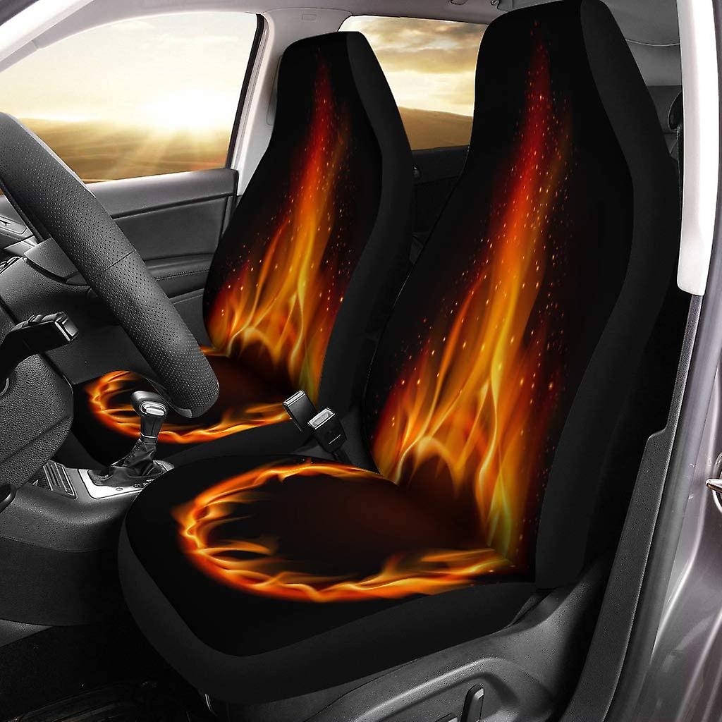 Set Of 2 Car Seat Covers Red Flame Ring Of Fire On Orange Circle Black Universal Auto Front Seats Protector Fits For Car，suv Sedan，truck