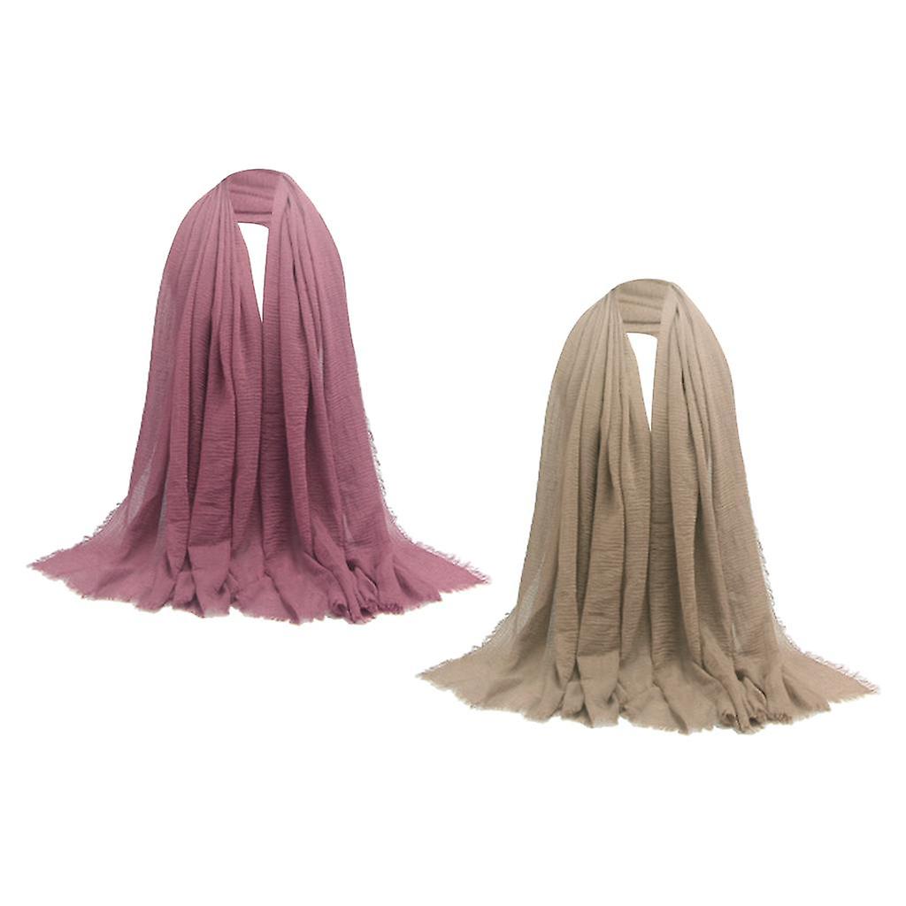 Women Wrinkle Scarf Crinkle Muslim Hijab Scarves Long Wrap Scarf Pink+brown