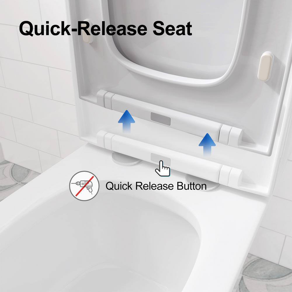 HOROW 1-piece 0.81.28 GPF Dual Flush Square Toilet in White with Seat Included HR-0413