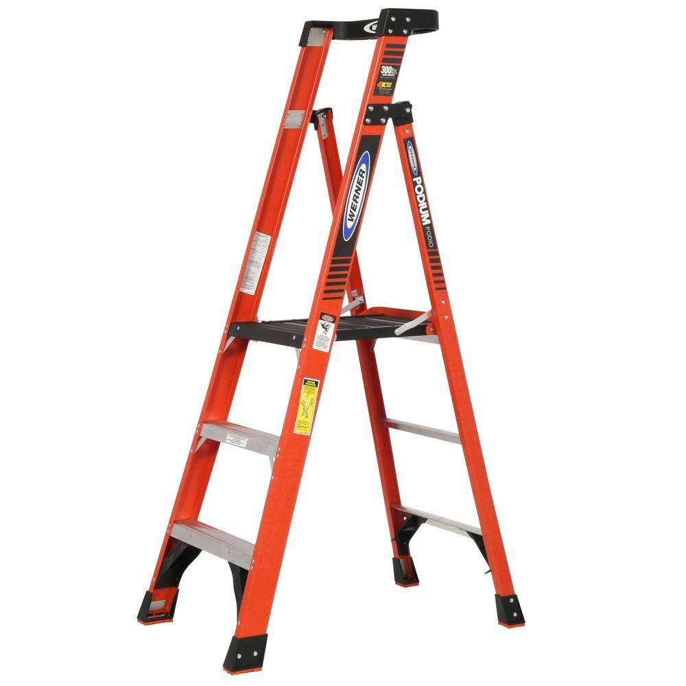 Werner 3 ft. Fiberglass Podium Step Ladder ( 9 ft. Reach Height) with 300 lbs. Load Capacity Type IA Duty Rating PDIA03