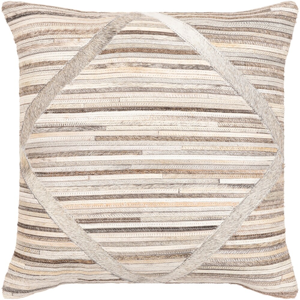 Zain Striped Hair on Hide Leather Throw Pillow