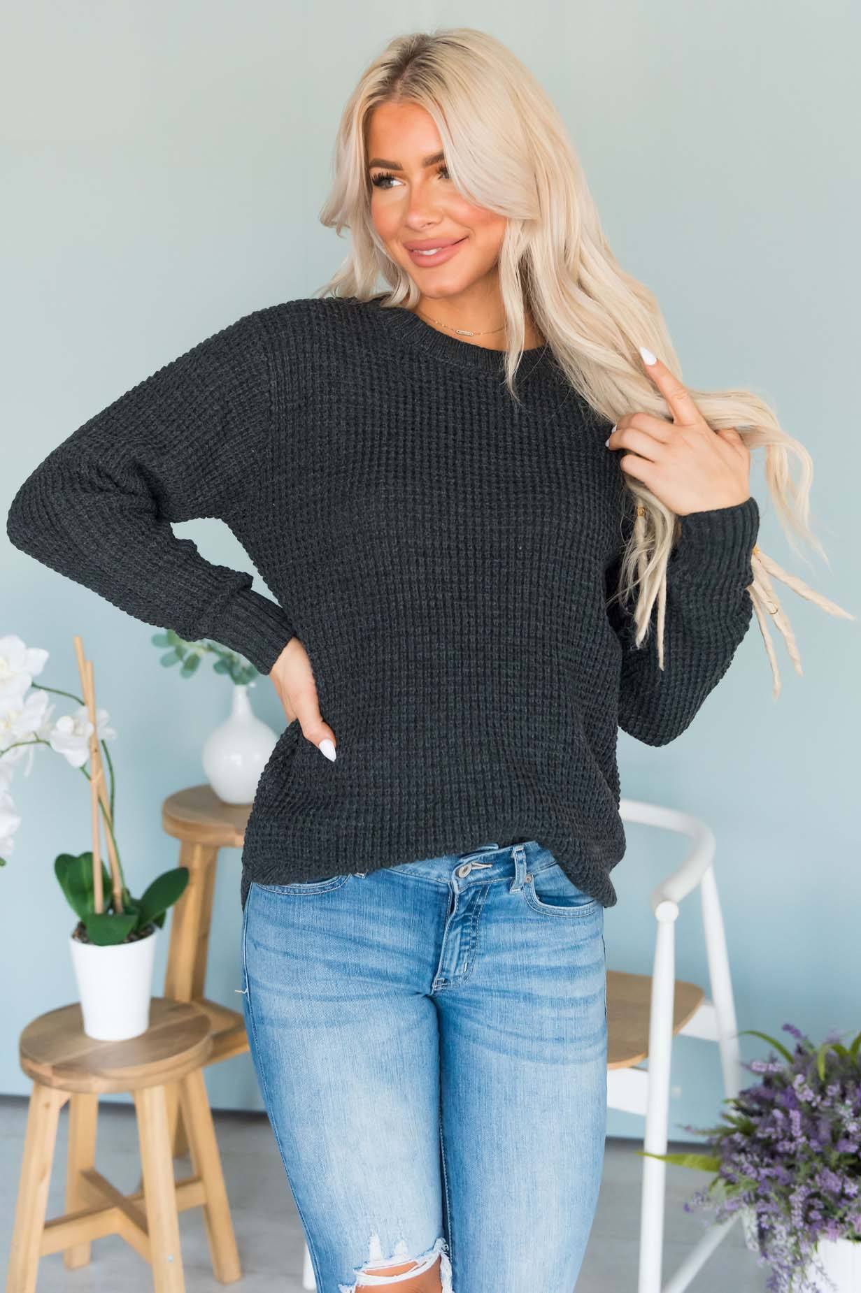 Fall Retreat Rib Stitch Modest Sweater