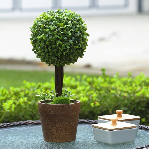 Enova Home Artificial Boxwood Single Ball Round Topiary Fake Plants in Pot for Home Office Decoration