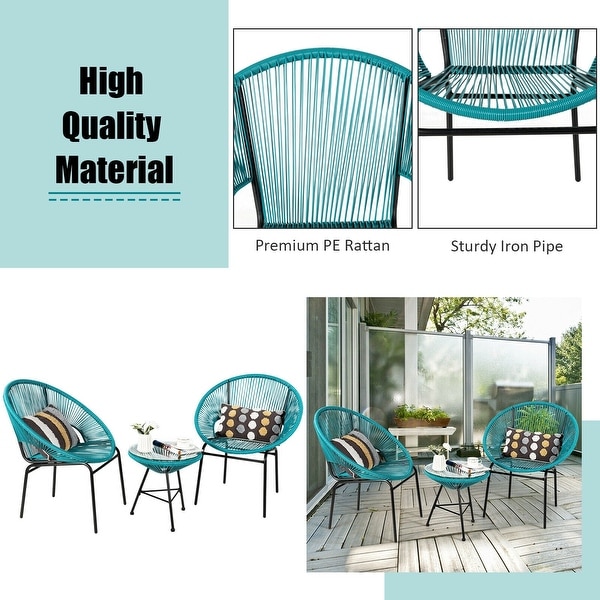 3PCS Patio Acapulco Furniture Bistro Set with Glass Table