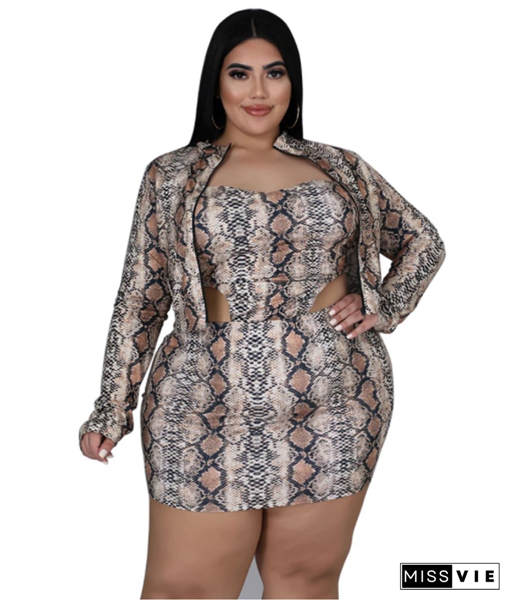 Snakeskin Print Plus Size Skirt 2 Piece Set