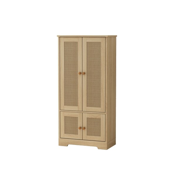 47H Functional 4 Door Rattan Decorative Storage Cabinet for Bedroom - - 37846153