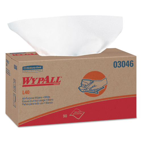 WypAll L40 Towels， POP-UP Box， 10.8 x 10， White， 90/Box， 9 Boxes/Carton (03046)