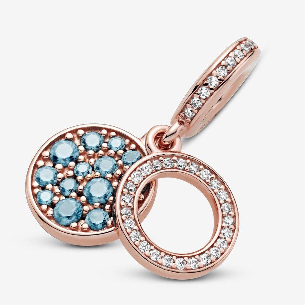 PANDORA  Sparkling Light Blue Disc Double Dangle Charm