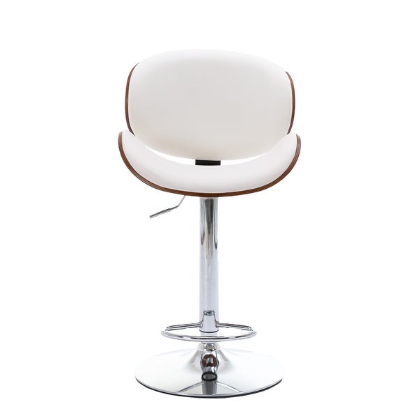 Adjustable Bar Stools， Upholstered Swivel， white PU Leather(Set of 2)