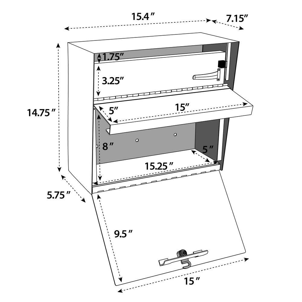 Mail Boss Metro Locking Wall-Mount Mailbox with High Security Reinforced Patented Locking System Black 7162