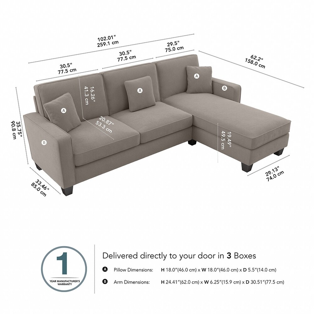 Stockton 102 in. Sectional Sofa w/ Reversible Chaise by Bush Furniture