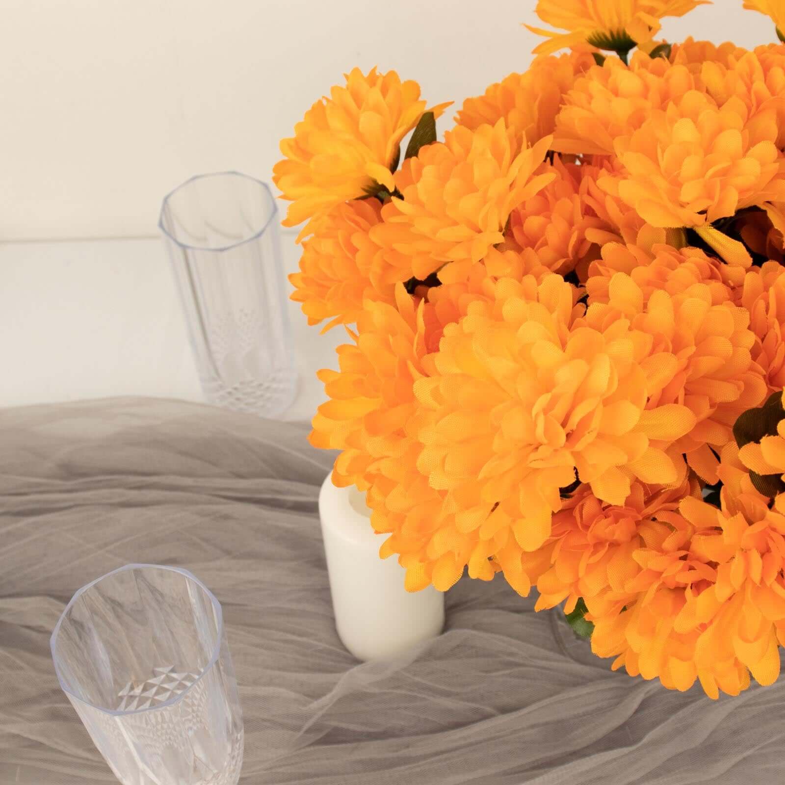 12 Bushes Orange Artificial Silk Chrysanthemum Flower Bouquets