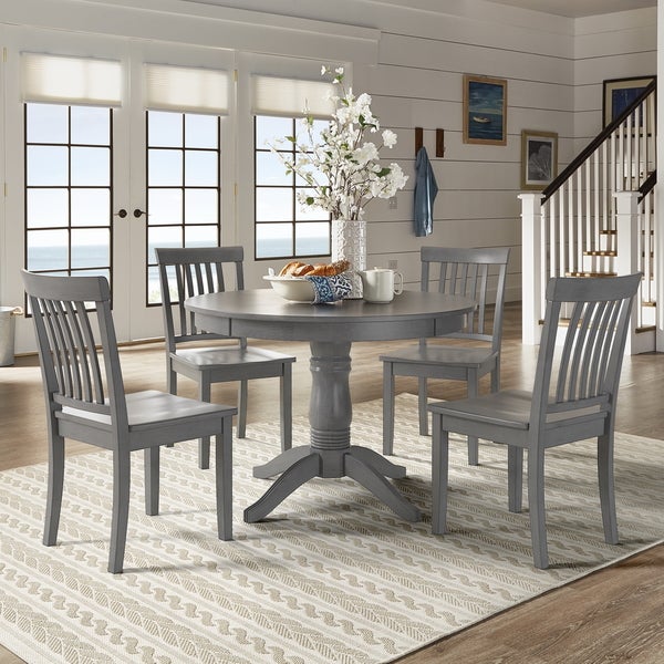 Wilmington II Round Pedestal Base Antique Grey 5-Piece Dining Set by iNSPIRE Q Classic