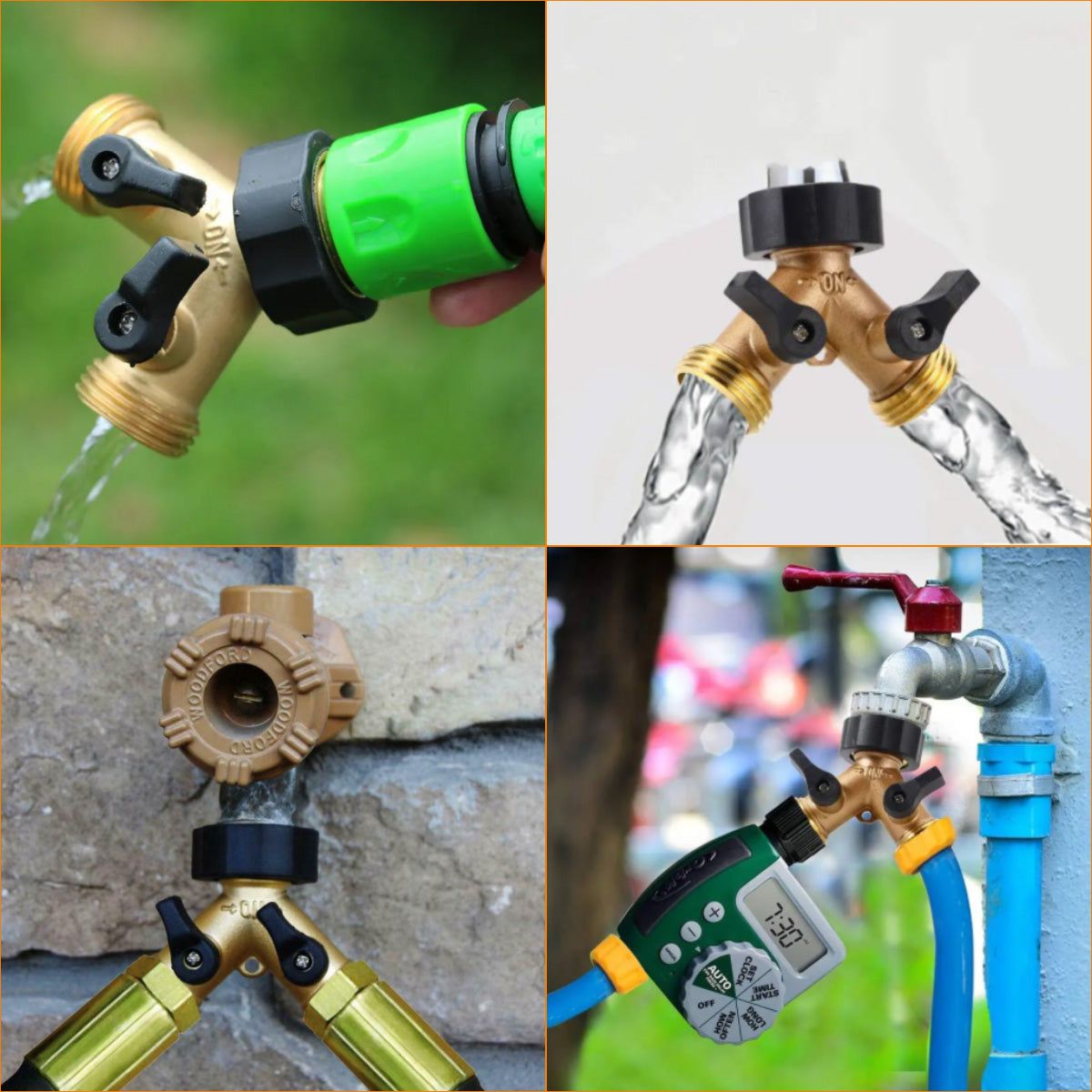 Garden Hose Splitter Adapter 2 Way Tap Hose Connector Water Faucet Distributor