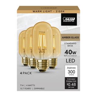 Feit Electric 40-Watt Equivalent T14 Dimmable Straight Filament Amber Glass Vintage Edison LED Light Bulb Warm White (12-Pack) T1440LEDHDRP43