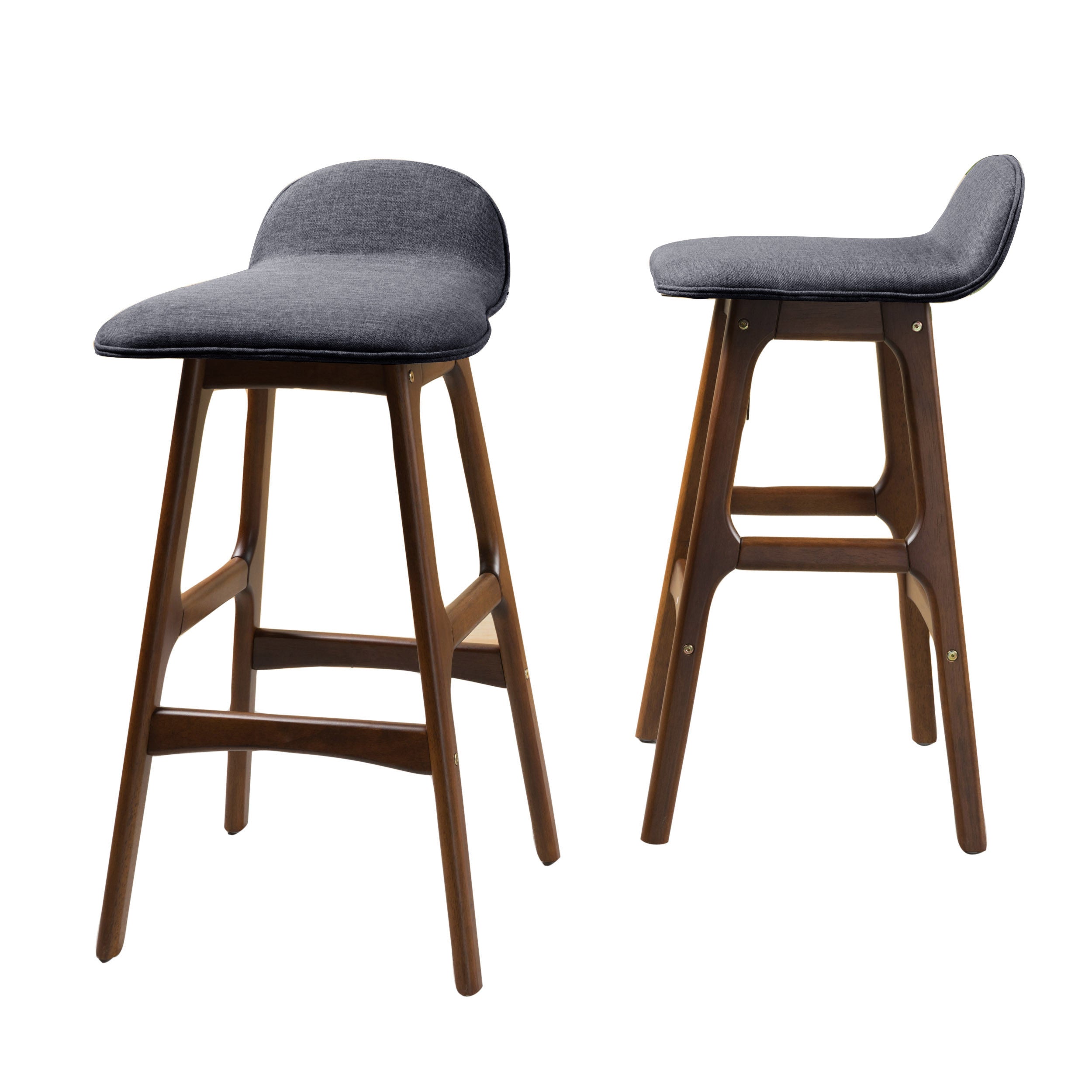 Noble House Brookes Mid-Century Modern Upholstered Barstools (Set of 2)， Charcoal and Natural Walnut