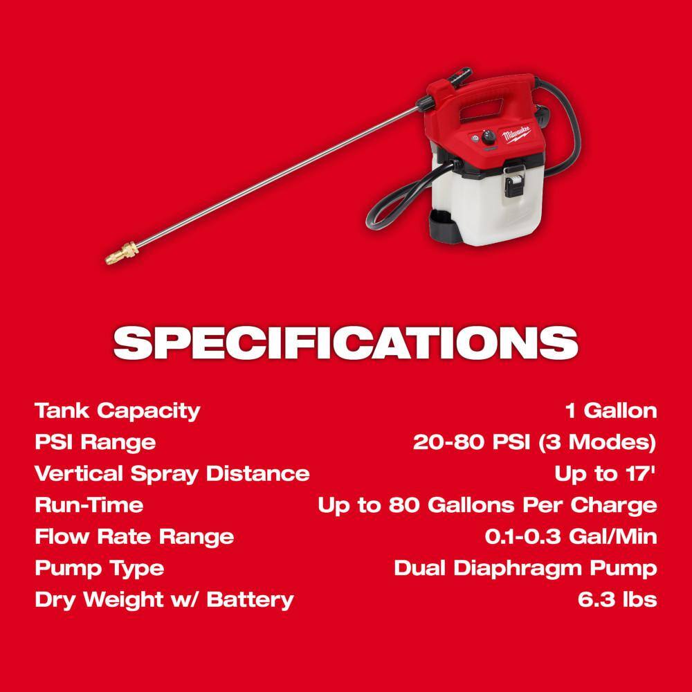 MW M12 FUEL 12V Brushless Cordless Brushless Cordless Pruner wM12 1 Gal. Handheld Sprayer (2) 2.0 Ah Battery Charger 2534-21-2528-21G1