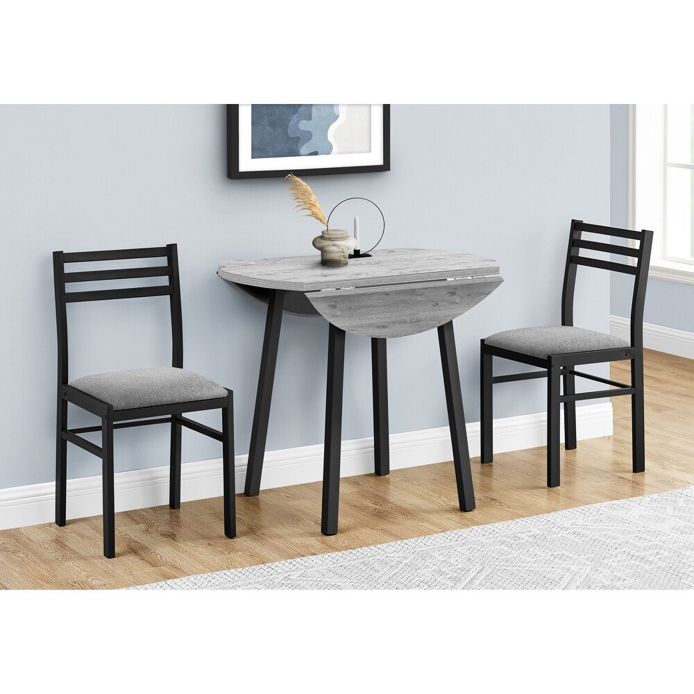 Drop Leaf Round Top Dining Table Set   Black and Gray   3 Piece