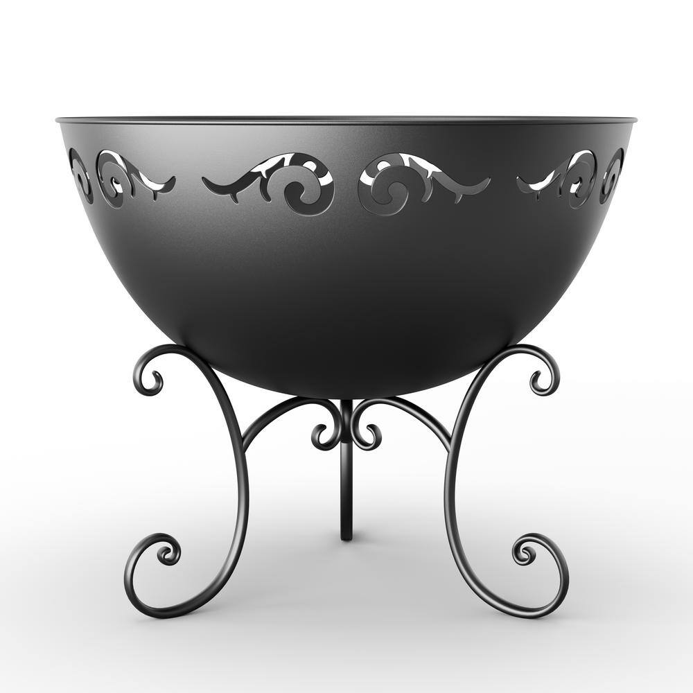 Cesicia 23 in. Outdoor Wood Black Burning Fire Bowl with Fire Poker and Waterproof Cover PF03BOWLwy