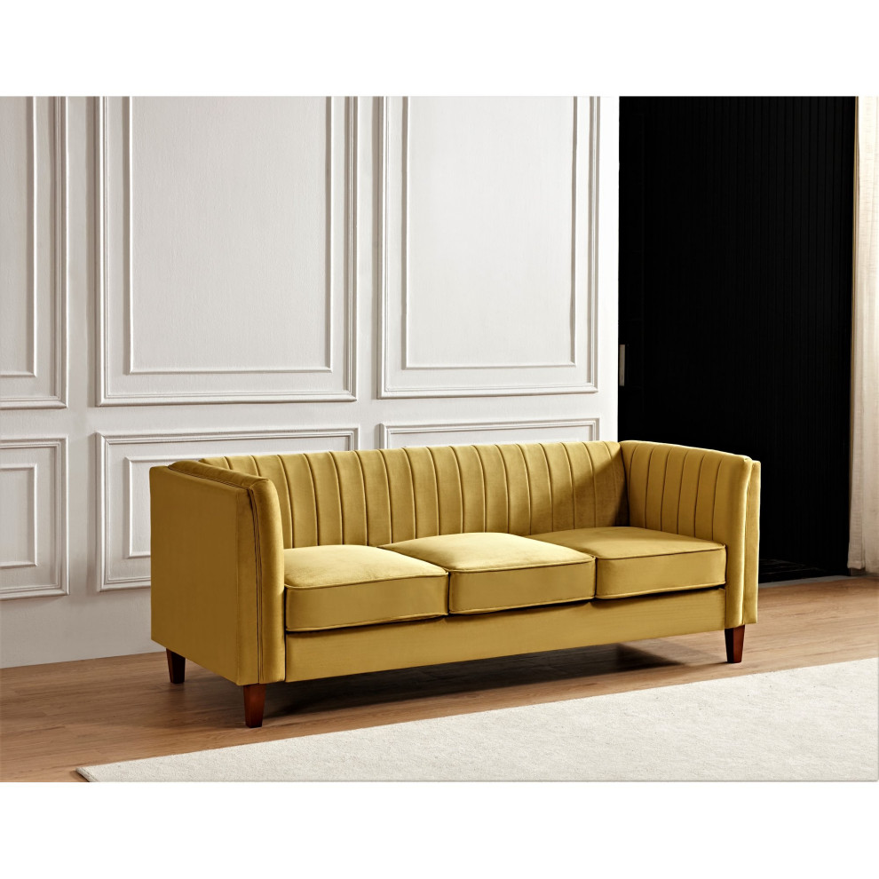 Modern 3 Seater Sofa  Velvet Seat  ampVertical Channel Tufted Backrest   Contemporary   Sofas   by Decorn  Houzz