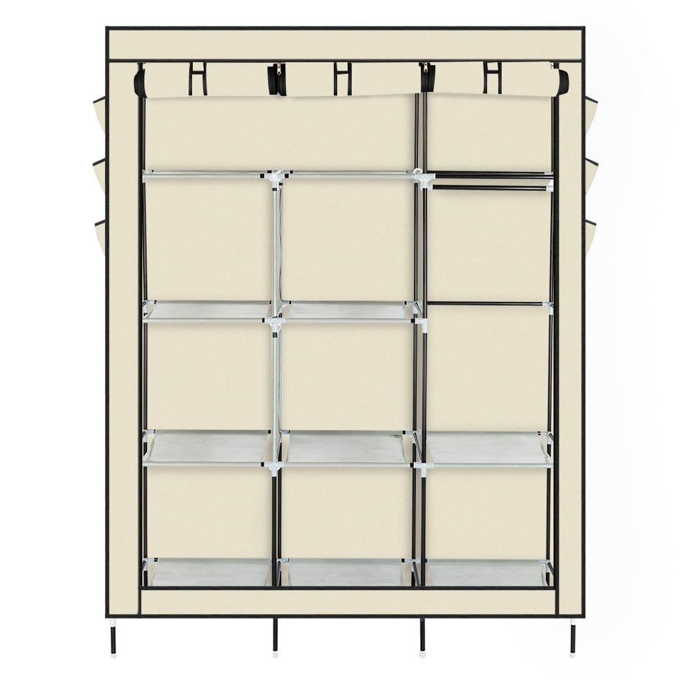 UBesGoo Portable Closet Storage Organizer Wardrobe Clothes Rack Shelves Beige