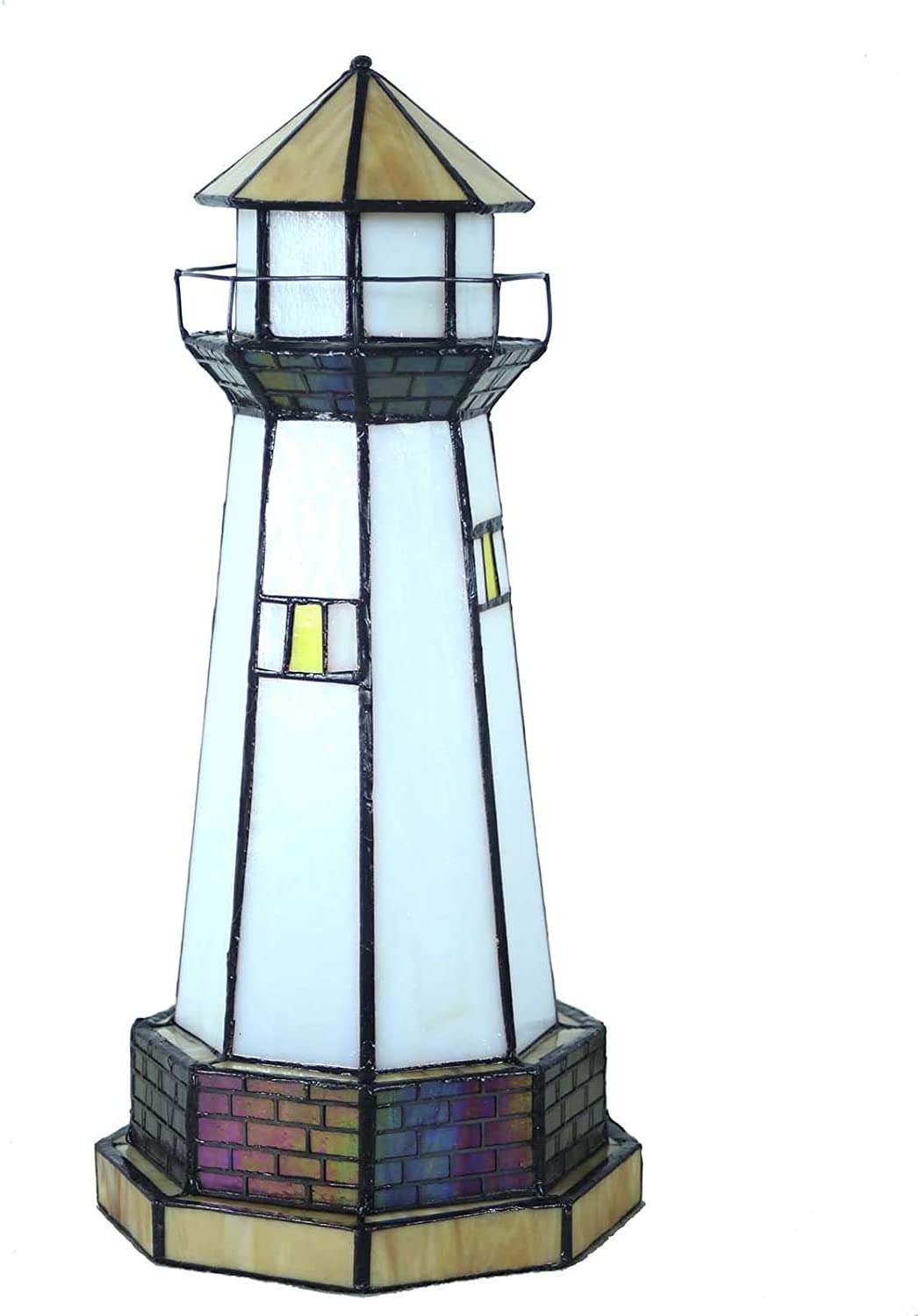 SHADY L10626 Lighthouse Tiffany Style Stained Glass Accent Table Lamp Night Light  6&#34;W x 12&#34;H