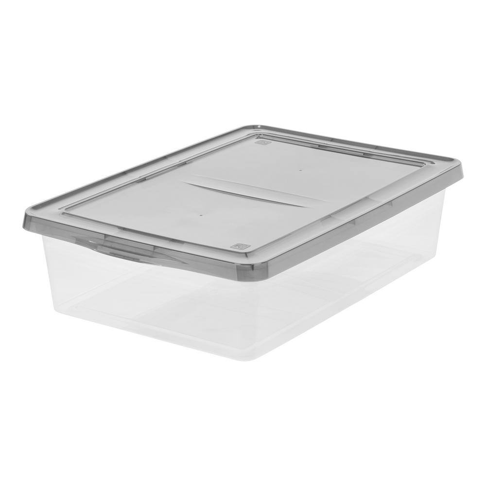 28 qt. Snap Top Plastic Storage Box in Clear with Gray Lid 500219