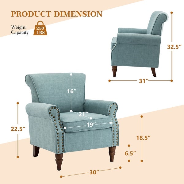 Nyctelius Upholstered Comfy Accent chair with Classic Turned Wooden Legs and Nailhead Trim by HULALA HOME