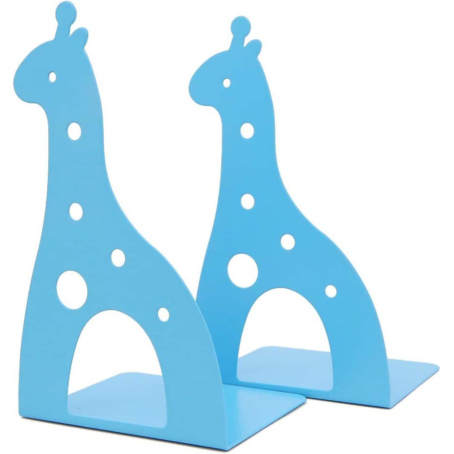 Winterworm 1 Pair Cute Cartoon Animal Theme Giraffe Shape Bookend For Children Gift And School Supplies (blue)