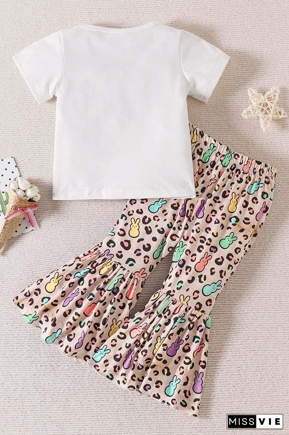 Letter Print Top and Cartoon Flare Pants 2PCS Set