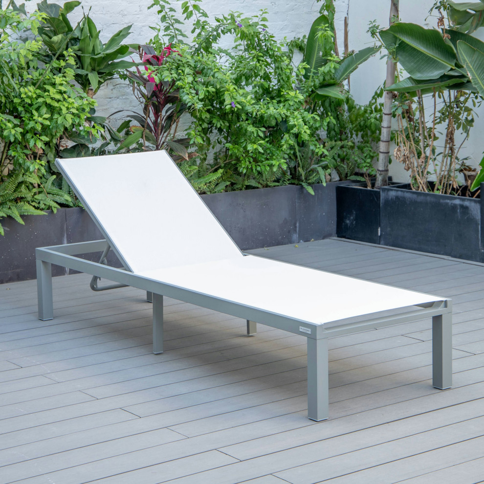 LeisureMod Marlin Gray Aluminum Outdoor Lounge Chair With Fire Pit  White   Transitional   Outdoor Lounge Chairs   by Kolibri Decor  Houzz