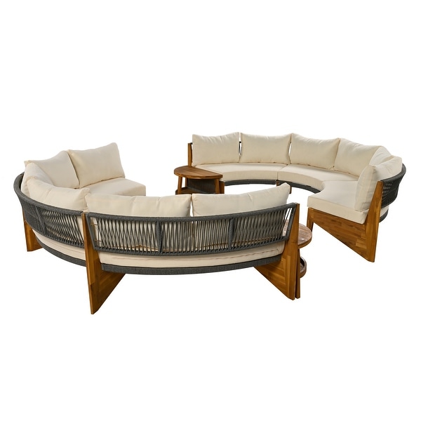 Patio Furniture Sets Moonshape Sectional Sofa Set Beige Seat Conversation Set with Coffee Table Outdoor Camping Chairs Sofa